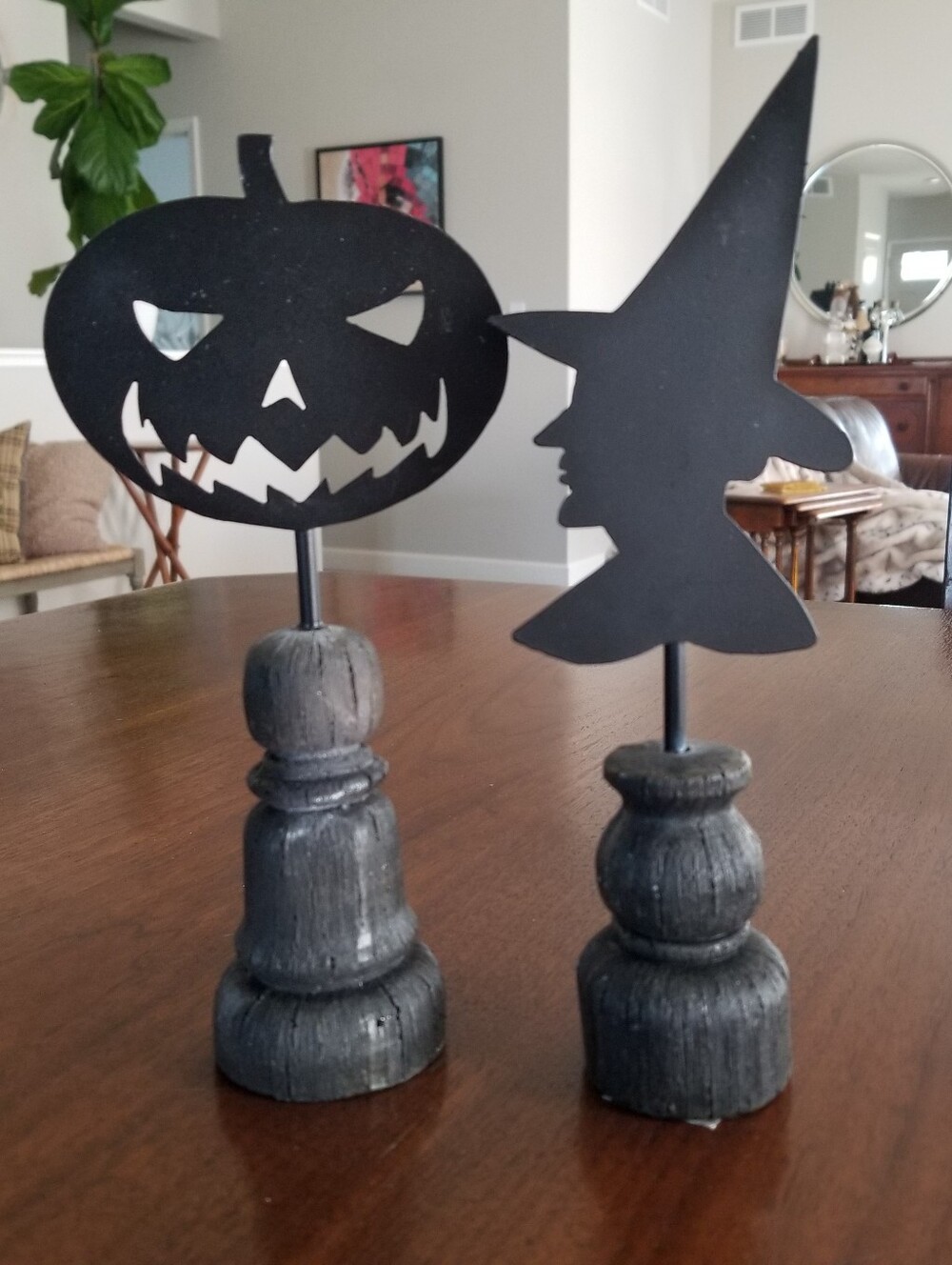 Black Metal Witch and Jack O Lantern Spindle